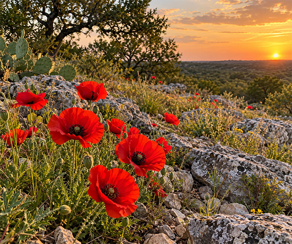 Red Poppies Scenic Image from Georgetown, TX